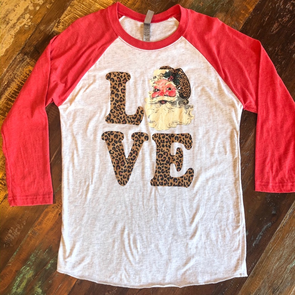 Leopard “Love” Santa Baseball Tee
